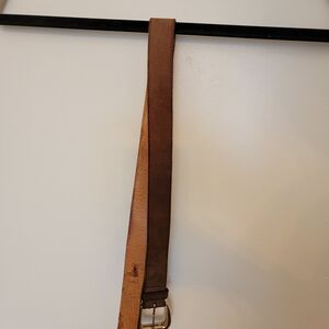 Brown Leather Belt with Gold Buckle